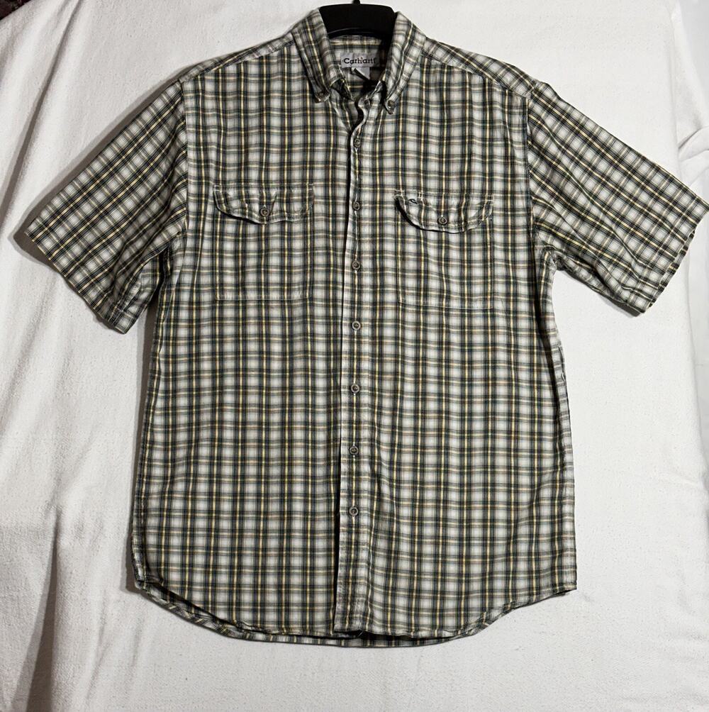 Carhartt Shirt Men's Large Tall Blue Plaid Button Down Short Sleeve Relaxed Fit